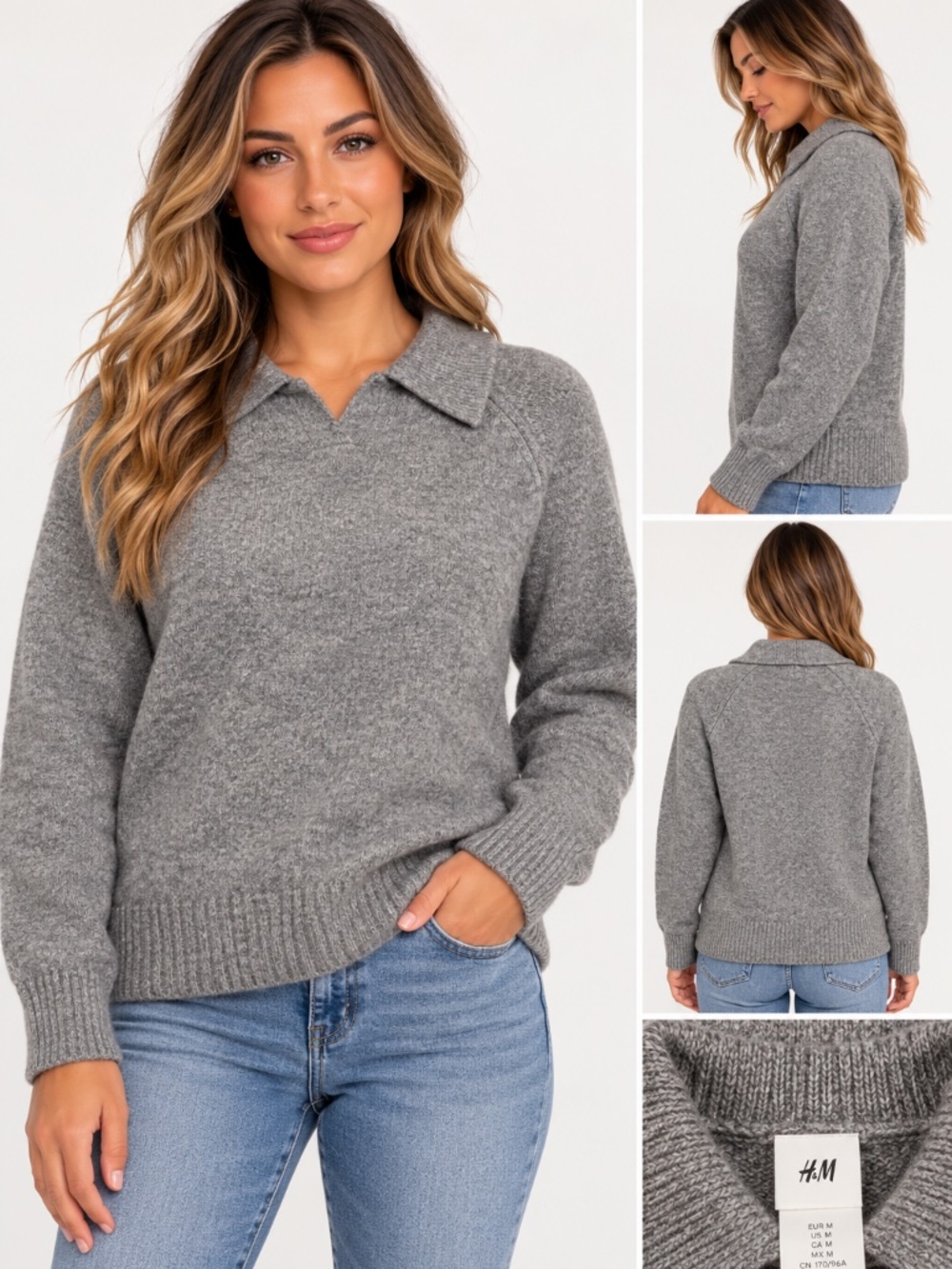 NWT H&M Grey Collared Knot Sweater Size Small